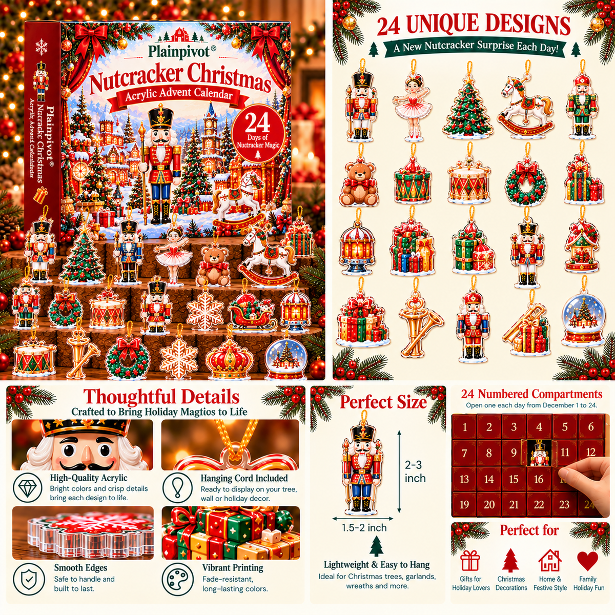 Plainpivot® Nutcracker Christmas Acrylic Advent Calendar