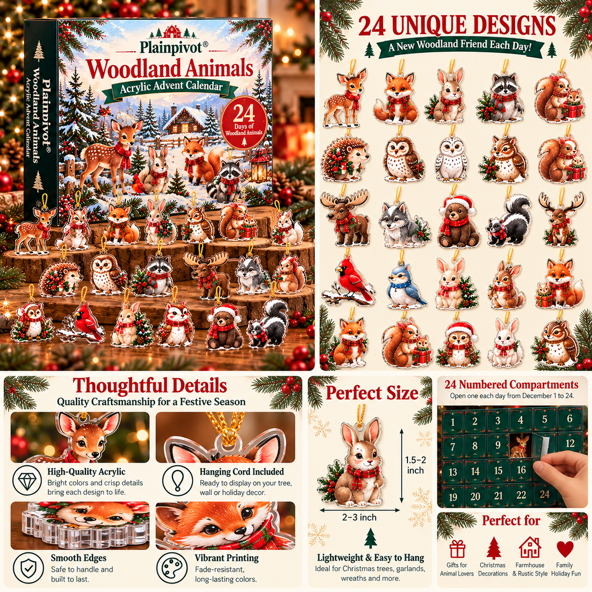 Plainpivot® Woodland Animals Acrylic Advent Calendar