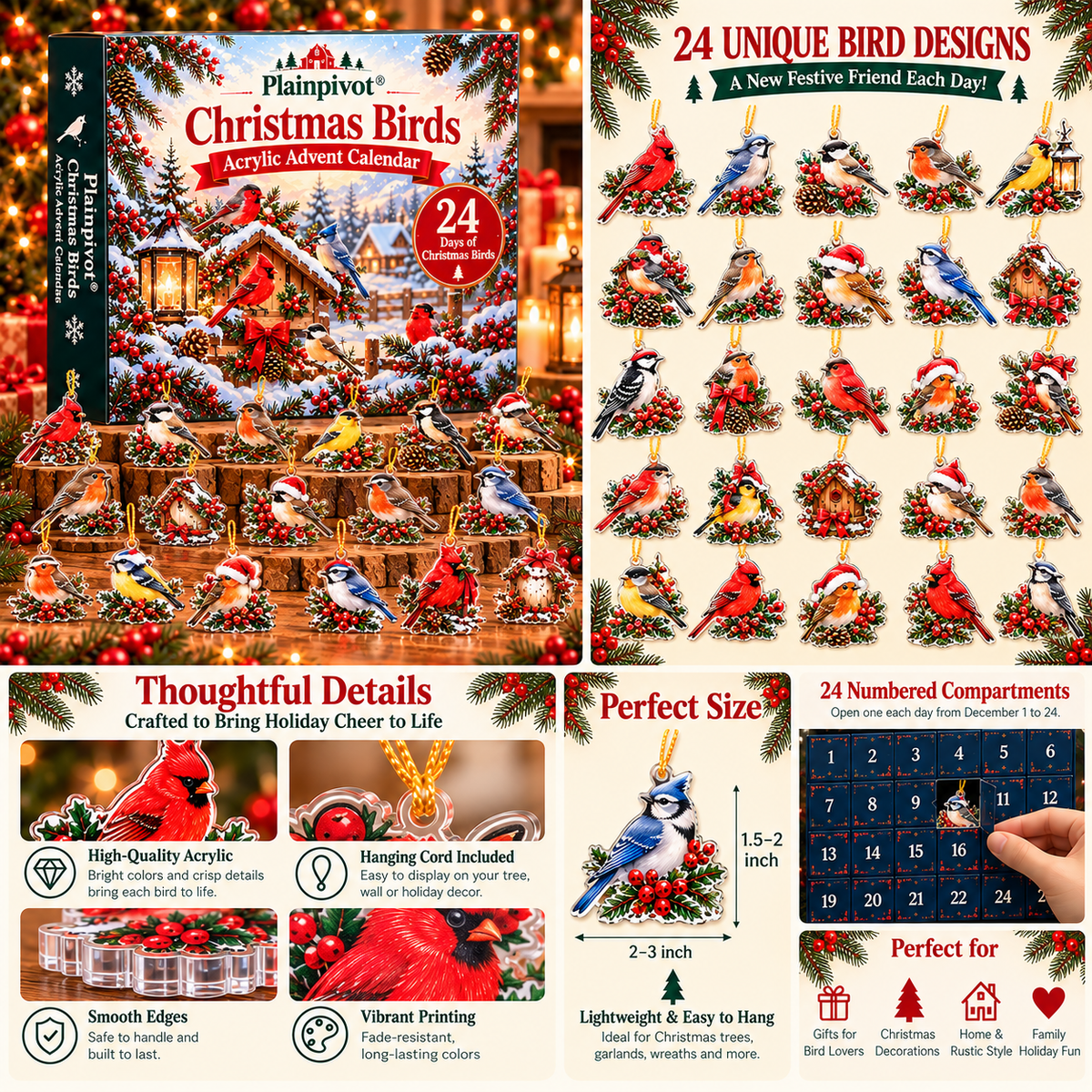 Plainpivot® Christmas Birds Acrylic Advent Calendar