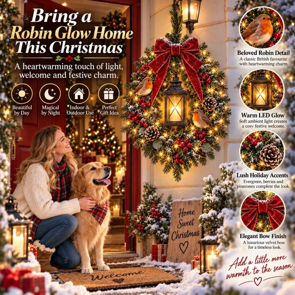 🎄 70% OFF Holiday Sale | A Robin Glow Light-Up Christmas Wreath ✨
