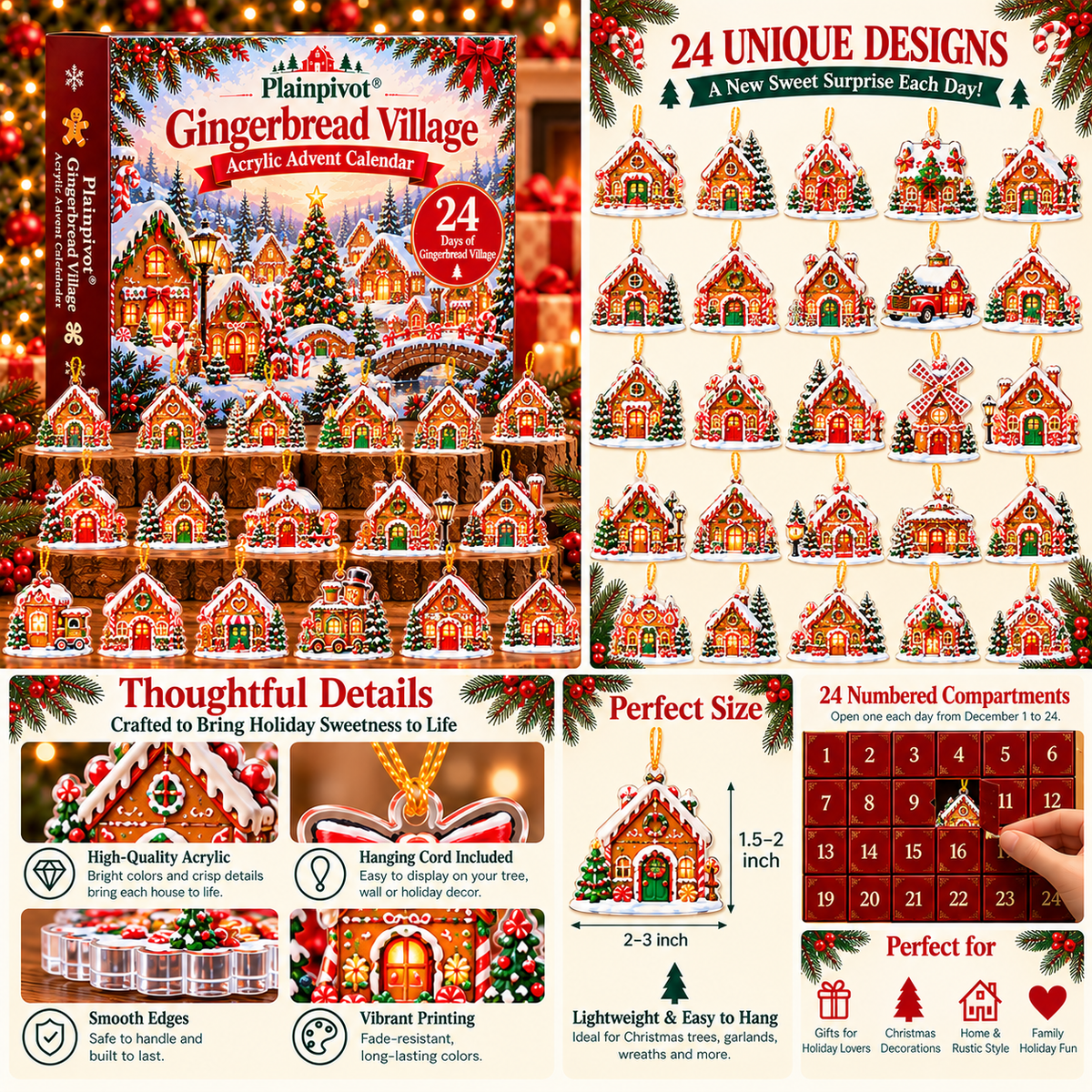 Plainpivot® Gingerbread Village Acrylic Advent Calendar