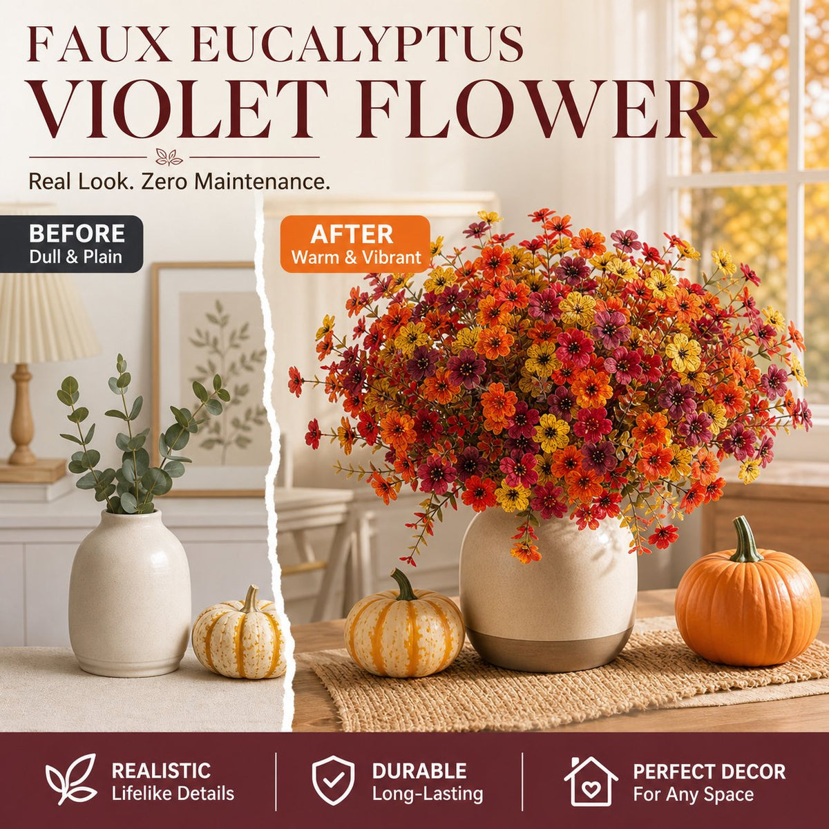 💥Hot Sale 70% Off 🍂 Autumn Violet Silk Flower Bouquet — 12 Pieces